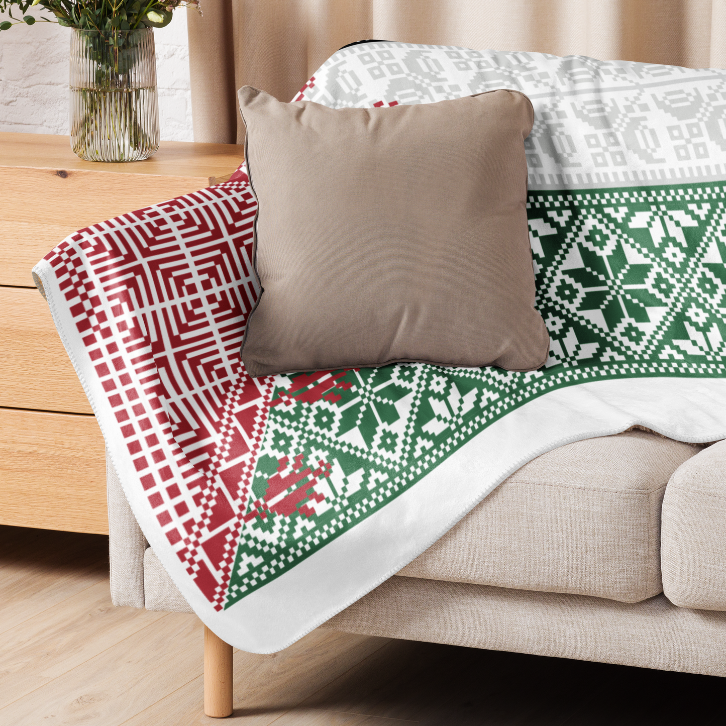 Palestine Flag Tatreez Style Sherpa Blanket - 60 x 60