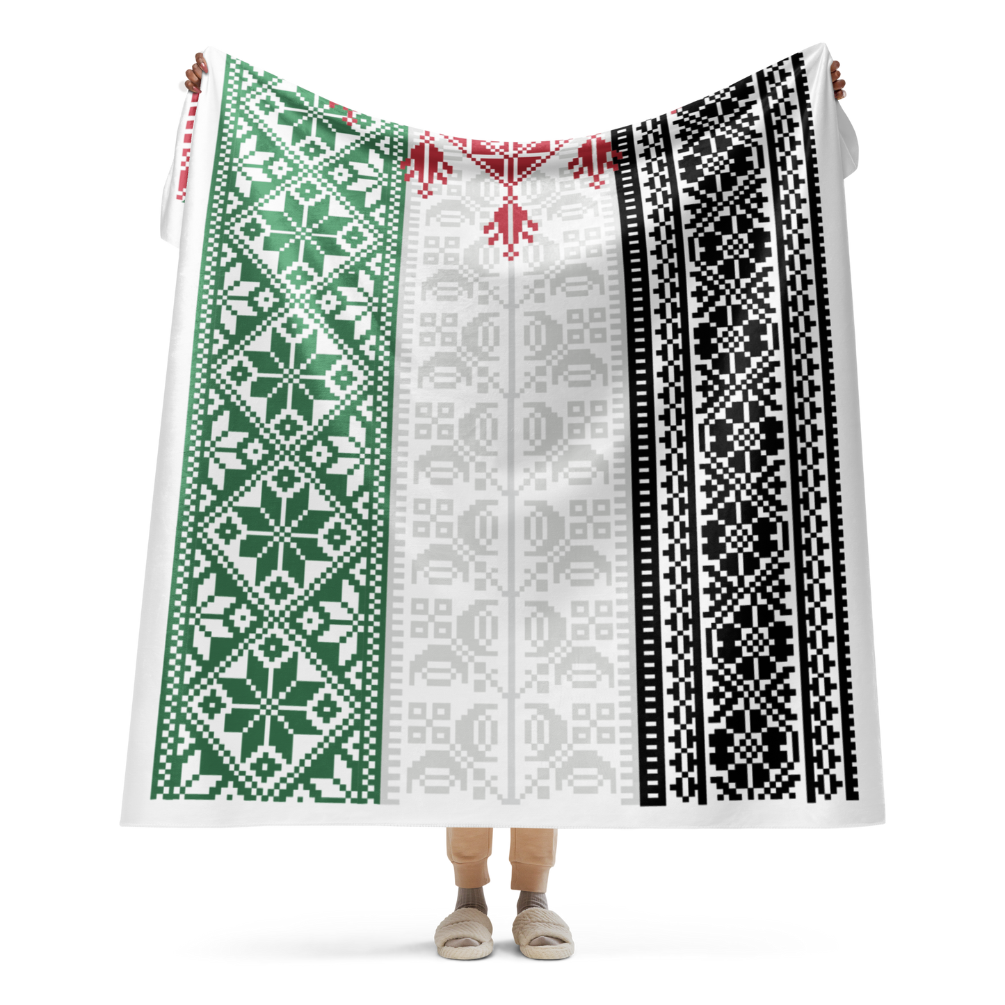 Palestine Flag Tatreez Style Sherpa Blanket - 60 x 60
