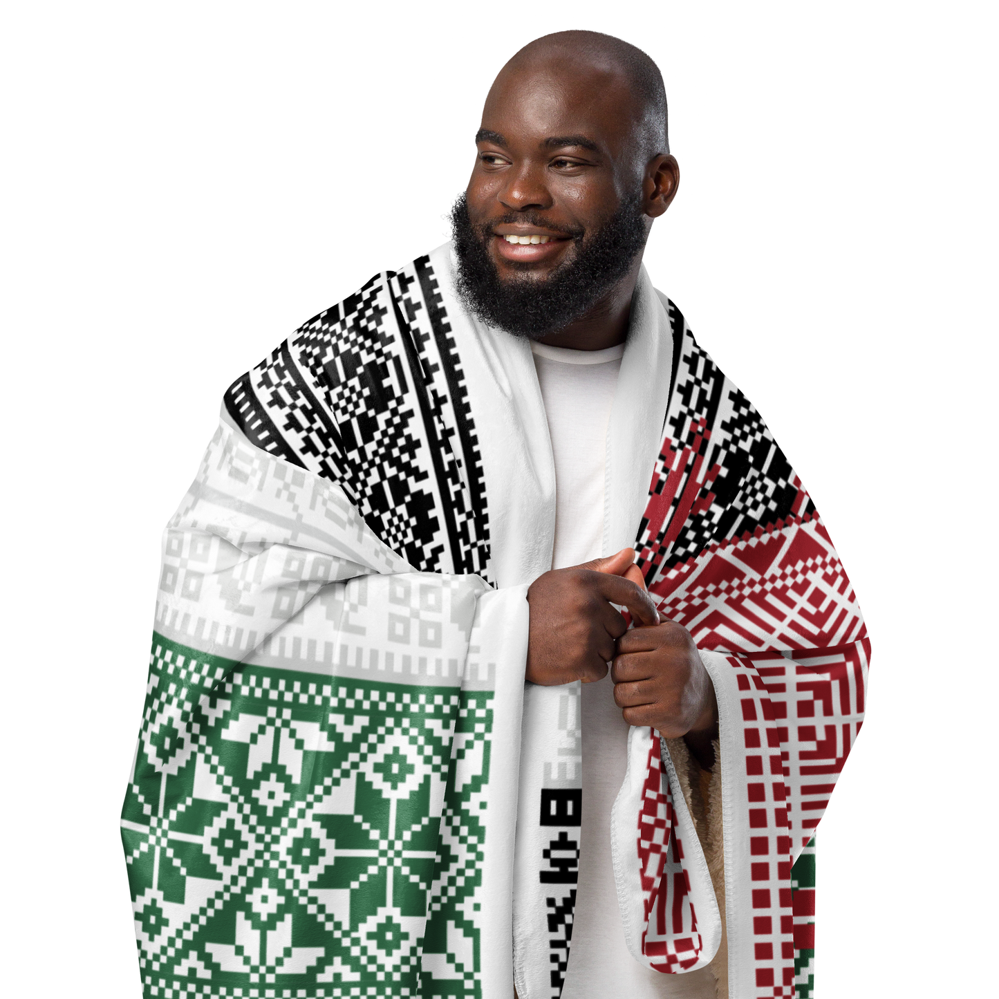 Palestine Flag Tatreez Style Sherpa Blanket - 60 x 60