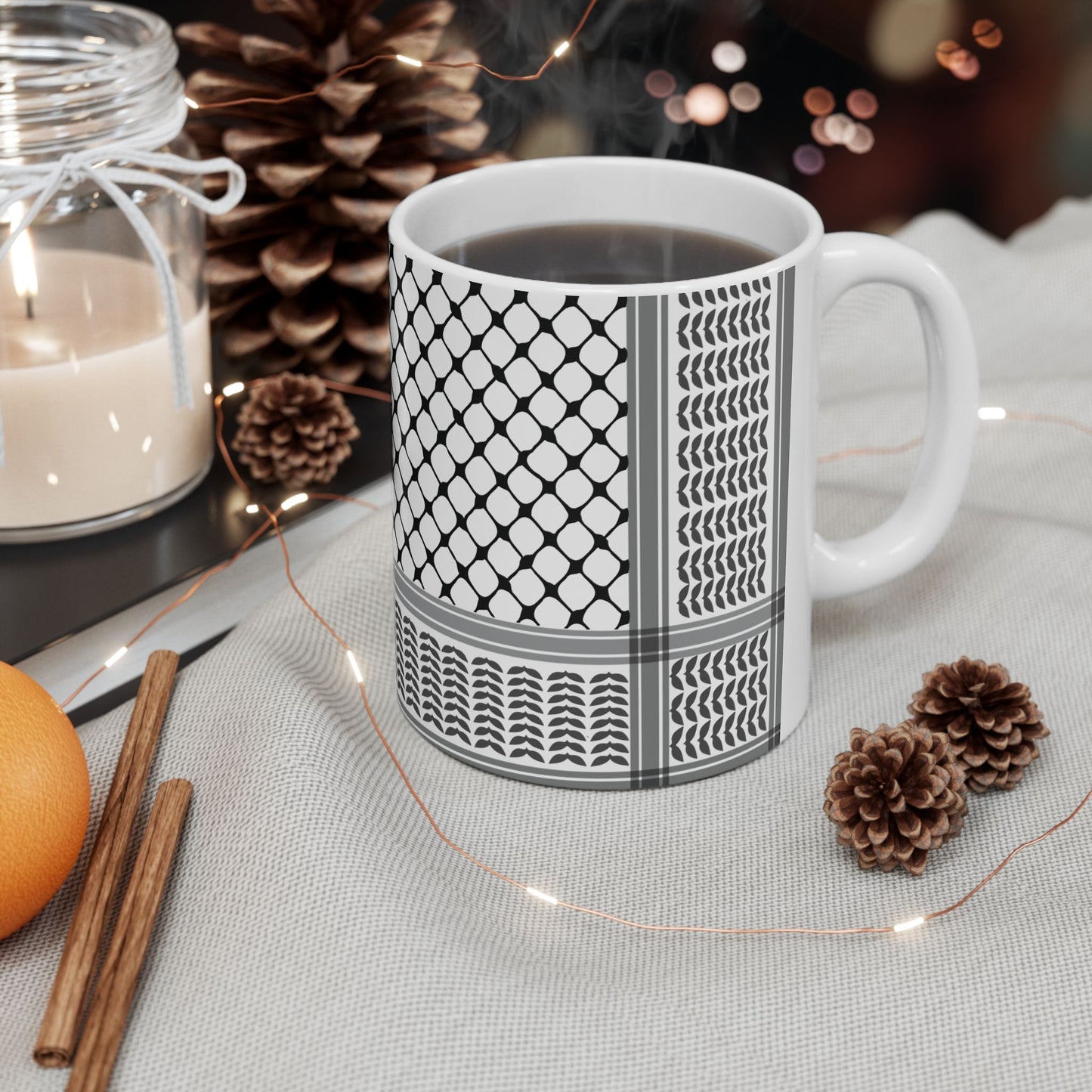Keffiyeh Design Ceramic Mug - 11oz & 15oz - Stylish Coffee Cup for Home or Office
